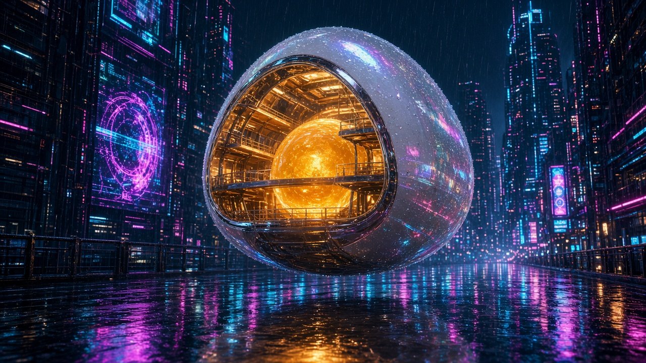 Night Shift in Neo-Yolkyo — Neon cyberpunk, A rain-soaked megacity at night